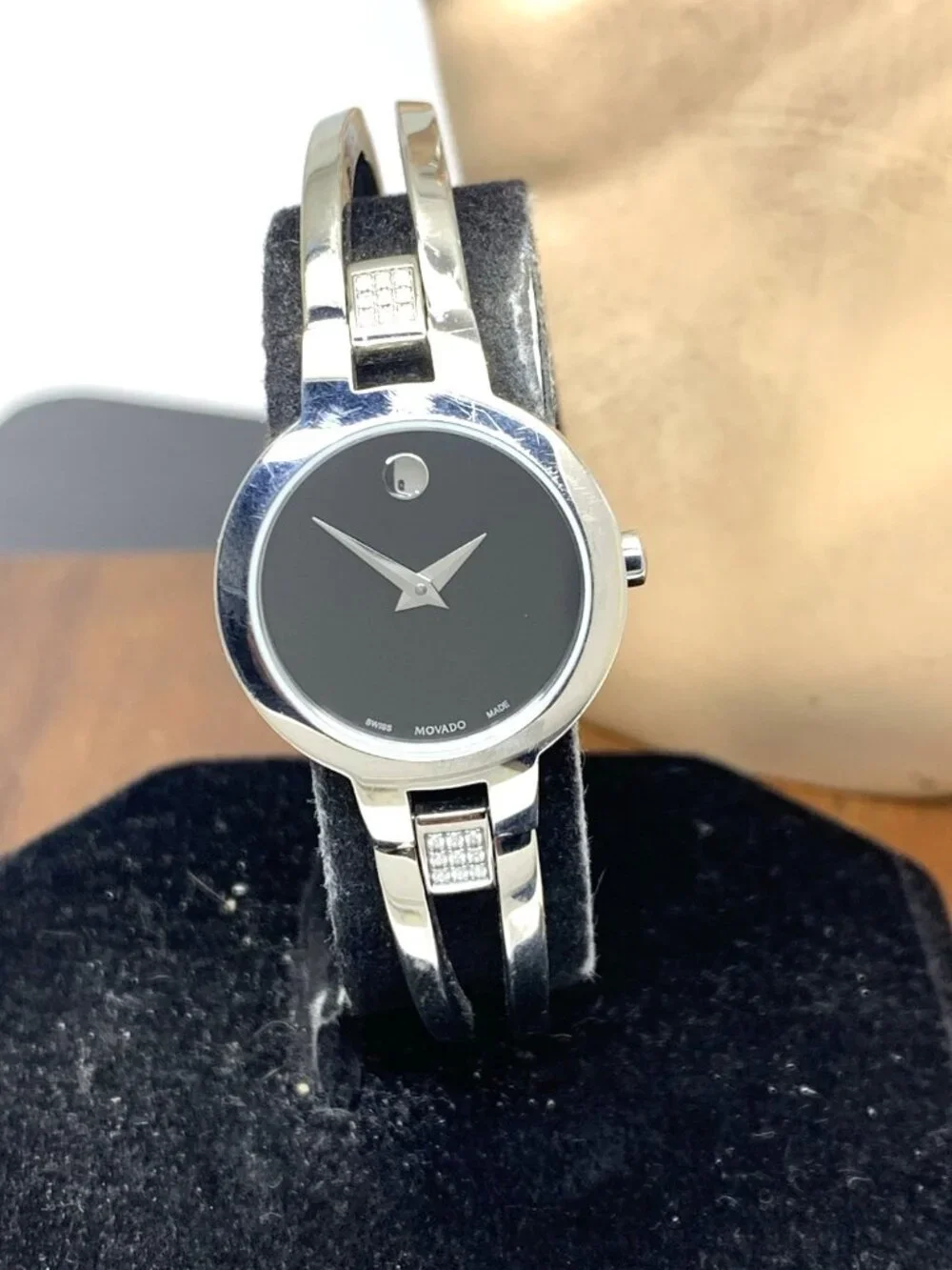 Movado Women's Watch 0607154 Amorosa Diamonds Swiss Quartz Steel Bangle 24mm